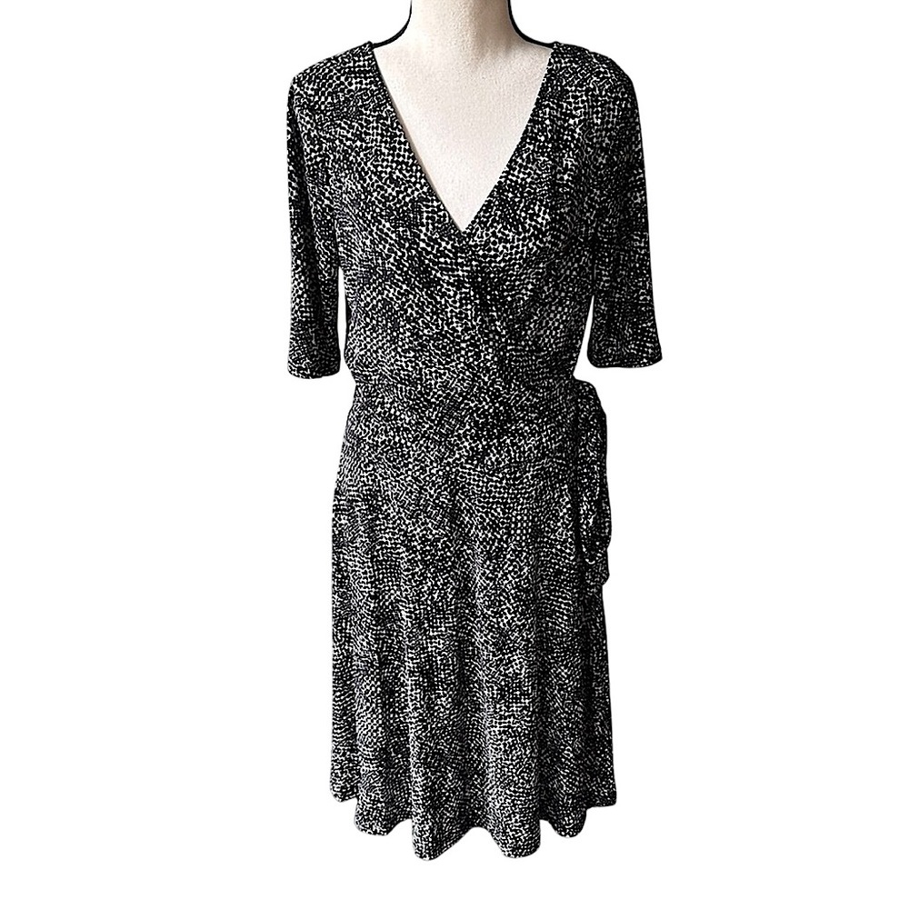 Lauren Ralph Lauren Wrap Dress Short Sleeve Stretch Black White‎ Business Casual